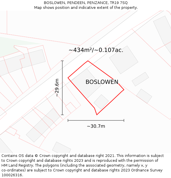 BOSLOWEN, PENDEEN, PENZANCE, TR19 7SQ: Plot and title map