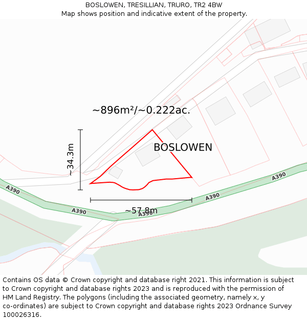 BOSLOWEN, TRESILLIAN, TRURO, TR2 4BW: Plot and title map