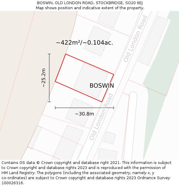 BOSWIN, OLD LONDON ROAD, STOCKBRIDGE, SO20 6EJ: Plot and title map