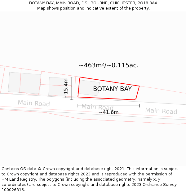 BOTANY BAY, MAIN ROAD, FISHBOURNE, CHICHESTER, PO18 8AX: Plot and title map