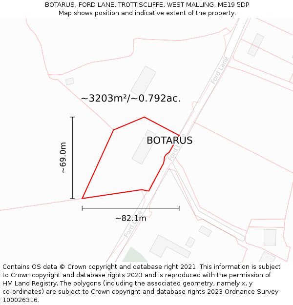 BOTARUS, FORD LANE, TROTTISCLIFFE, WEST MALLING, ME19 5DP: Plot and title map