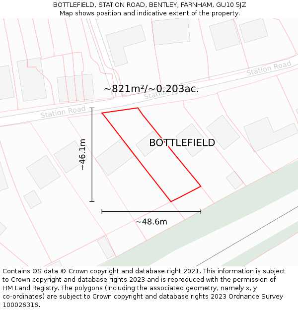 BOTTLEFIELD, STATION ROAD, BENTLEY, FARNHAM, GU10 5JZ: Plot and title map