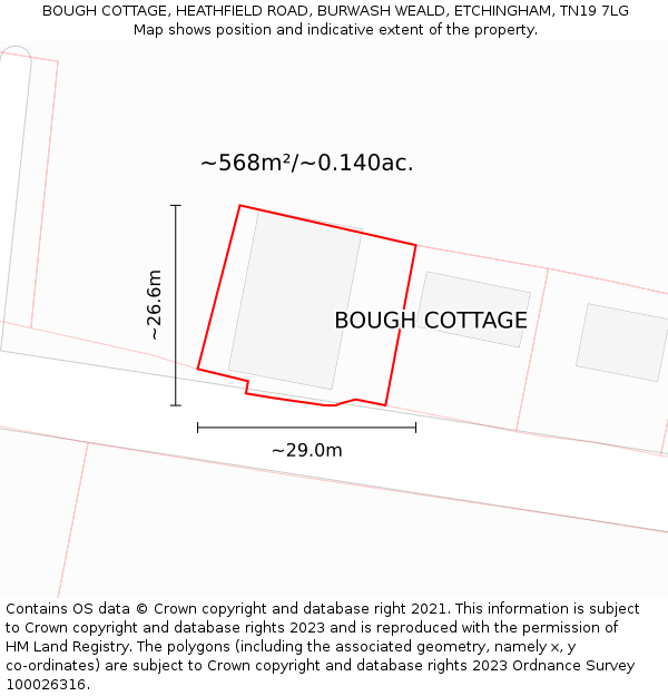 BOUGH COTTAGE, HEATHFIELD ROAD, BURWASH WEALD, ETCHINGHAM, TN19 7LG: Plot and title map