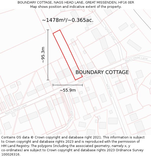 BOUNDARY COTTAGE, NAGS HEAD LANE, GREAT MISSENDEN, HP16 0ER: Plot and title map