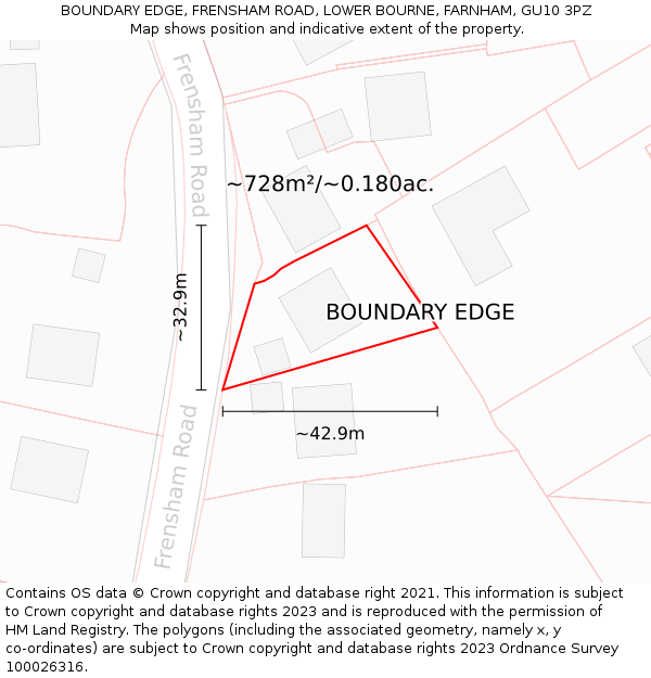 BOUNDARY EDGE, FRENSHAM ROAD, LOWER BOURNE, FARNHAM, GU10 3PZ: Plot and title map