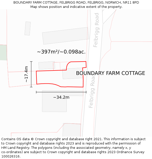 BOUNDARY FARM COTTAGE, FELBRIGG ROAD, FELBRIGG, NORWICH, NR11 8PD: Plot and title map