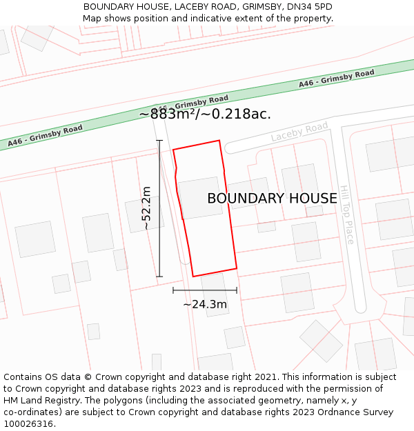 BOUNDARY HOUSE, LACEBY ROAD, GRIMSBY, DN34 5PD: Plot and title map