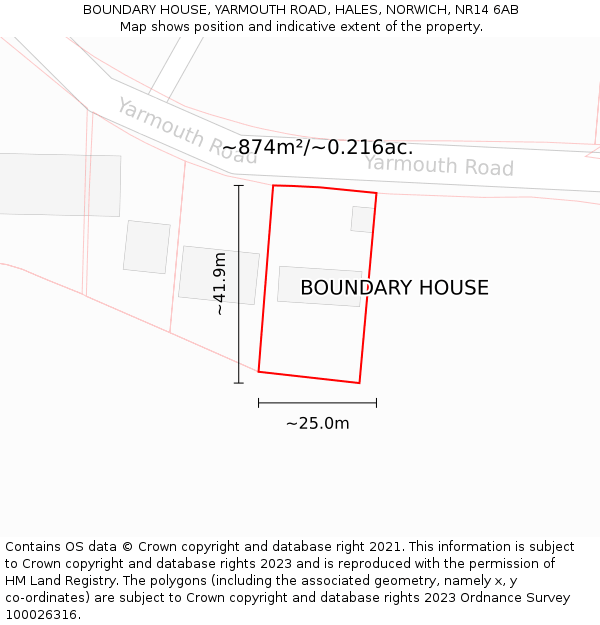 BOUNDARY HOUSE, YARMOUTH ROAD, HALES, NORWICH, NR14 6AB: Plot and title map