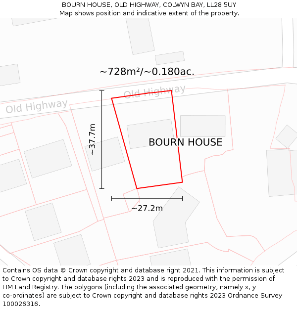 BOURN HOUSE, OLD HIGHWAY, COLWYN BAY, LL28 5UY: Plot and title map