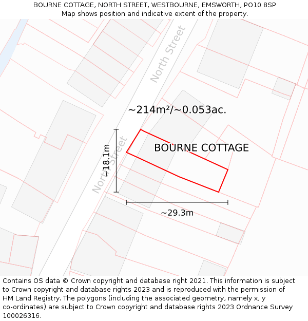 BOURNE COTTAGE, NORTH STREET, WESTBOURNE, EMSWORTH, PO10 8SP: Plot and title map