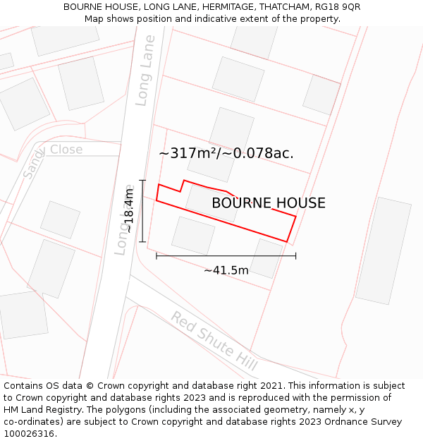 BOURNE HOUSE, LONG LANE, HERMITAGE, THATCHAM, RG18 9QR: Plot and title map