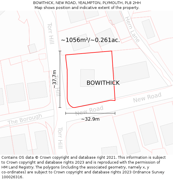 BOWITHICK, NEW ROAD, YEALMPTON, PLYMOUTH, PL8 2HH: Plot and title map