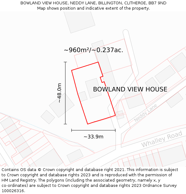 BOWLAND VIEW HOUSE, NEDDY LANE, BILLINGTON, CLITHEROE, BB7 9ND: Plot and title map