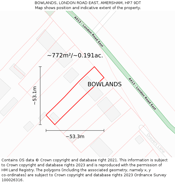 BOWLANDS, LONDON ROAD EAST, AMERSHAM, HP7 9DT: Plot and title map