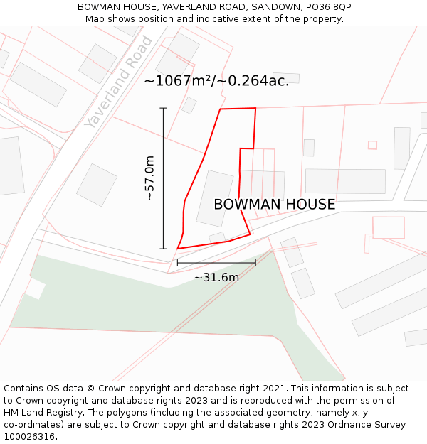 BOWMAN HOUSE, YAVERLAND ROAD, SANDOWN, PO36 8QP: Plot and title map