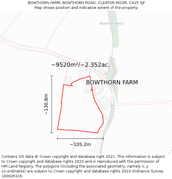 BOWTHORN FARM, BOWTHORN ROAD, CLEATOR MOOR, CA25 5JF: Plot and title map