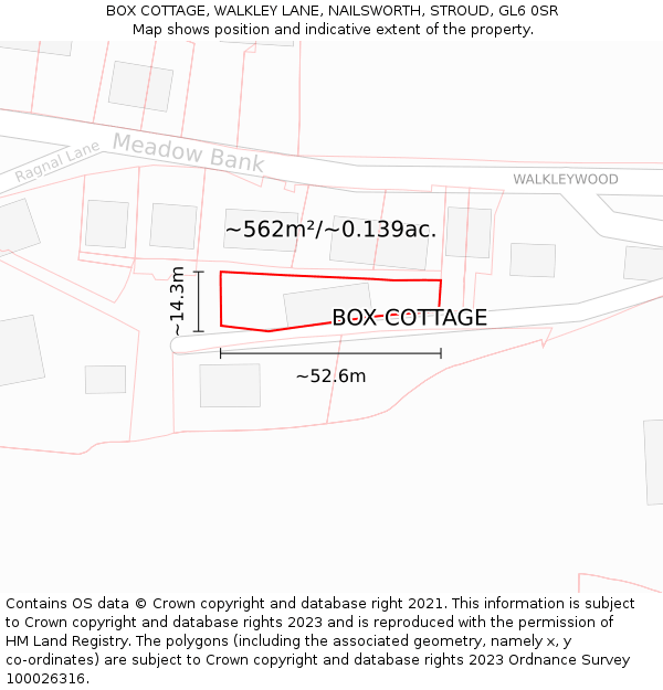 BOX COTTAGE, WALKLEY LANE, NAILSWORTH, STROUD, GL6 0SR: Plot and title map