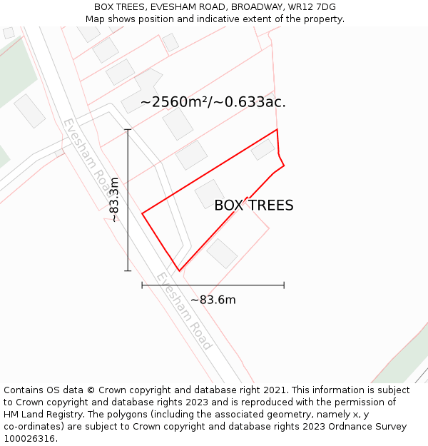 BOX TREES, EVESHAM ROAD, BROADWAY, WR12 7DG: Plot and title map