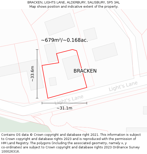 BRACKEN, LIGHTS LANE, ALDERBURY, SALISBURY, SP5 3AL: Plot and title map