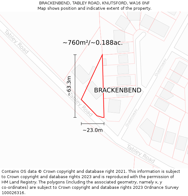 BRACKENBEND, TABLEY ROAD, KNUTSFORD, WA16 0NF: Plot and title map