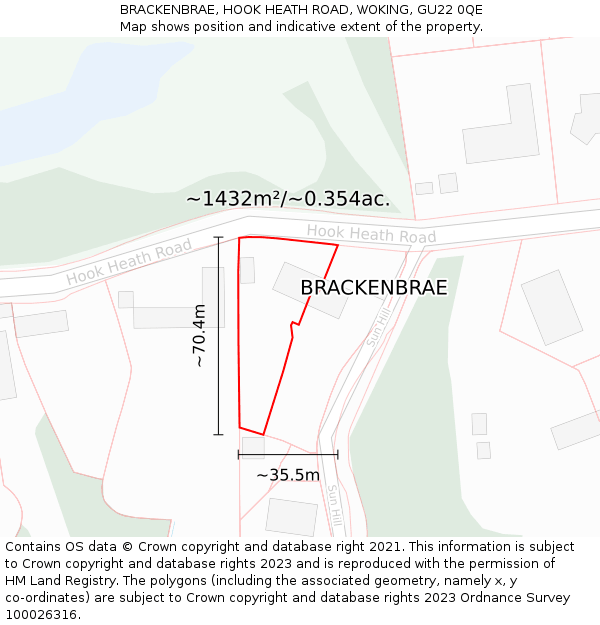 BRACKENBRAE, HOOK HEATH ROAD, WOKING, GU22 0QE: Plot and title map