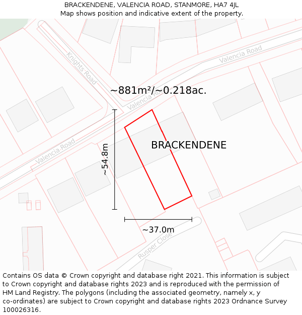 BRACKENDENE, VALENCIA ROAD, STANMORE, HA7 4JL: Plot and title map