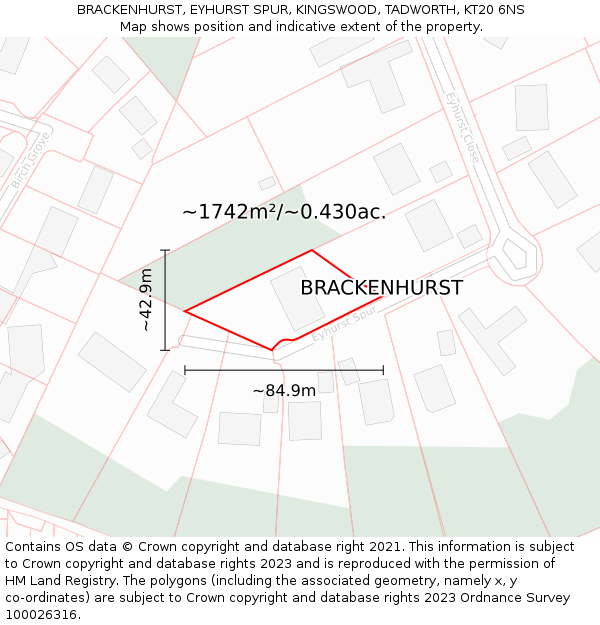 BRACKENHURST, EYHURST SPUR, KINGSWOOD, TADWORTH, KT20 6NS: Plot and title map