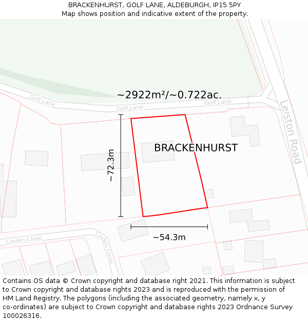 BRACKENHURST, GOLF LANE, ALDEBURGH, IP15 5PY: Plot and title map