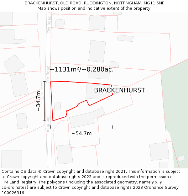 BRACKENHURST, OLD ROAD, RUDDINGTON, NOTTINGHAM, NG11 6NF: Plot and title map