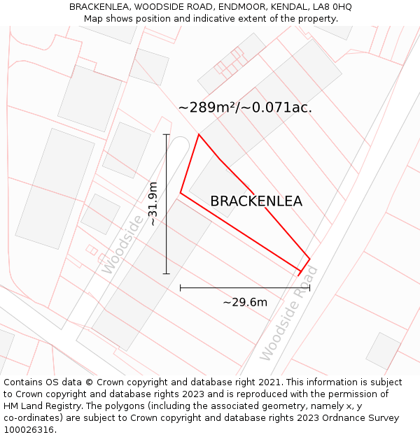 BRACKENLEA, WOODSIDE ROAD, ENDMOOR, KENDAL, LA8 0HQ: Plot and title map