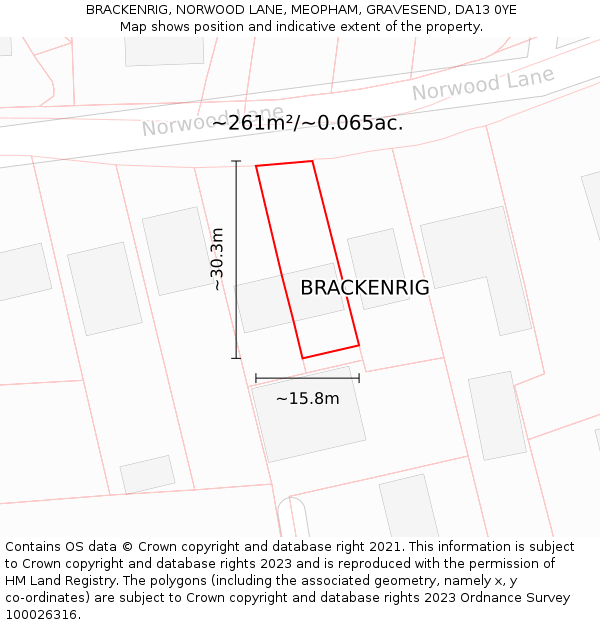 BRACKENRIG, NORWOOD LANE, MEOPHAM, GRAVESEND, DA13 0YE: Plot and title map