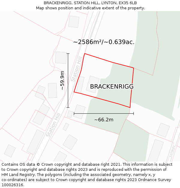 BRACKENRIGG, STATION HILL, LYNTON, EX35 6LB: Plot and title map