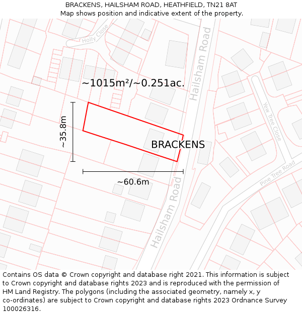 BRACKENS, HAILSHAM ROAD, HEATHFIELD, TN21 8AT: Plot and title map