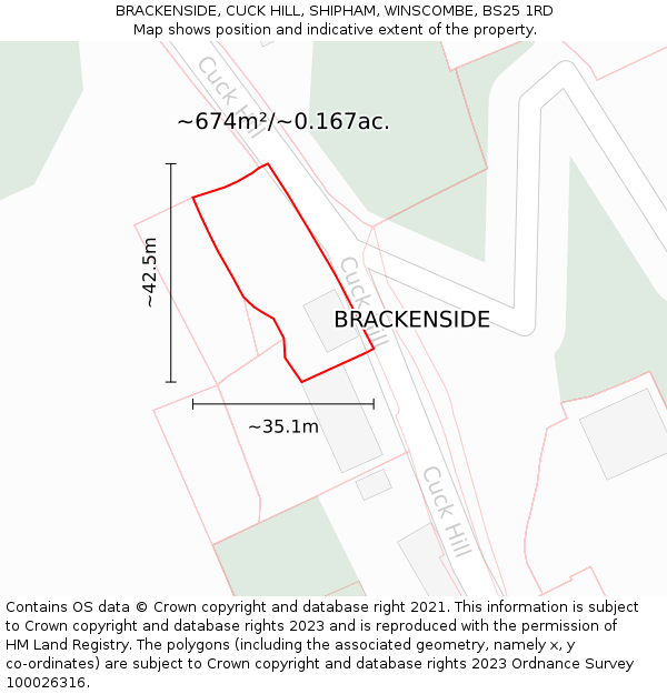 BRACKENSIDE, CUCK HILL, SHIPHAM, WINSCOMBE, BS25 1RD: Plot and title map