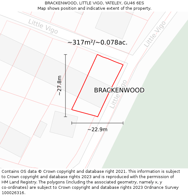 BRACKENWOOD, LITTLE VIGO, YATELEY, GU46 6ES: Plot and title map