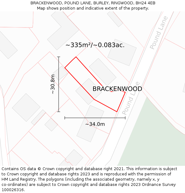 BRACKENWOOD, POUND LANE, BURLEY, RINGWOOD, BH24 4EB: Plot and title map