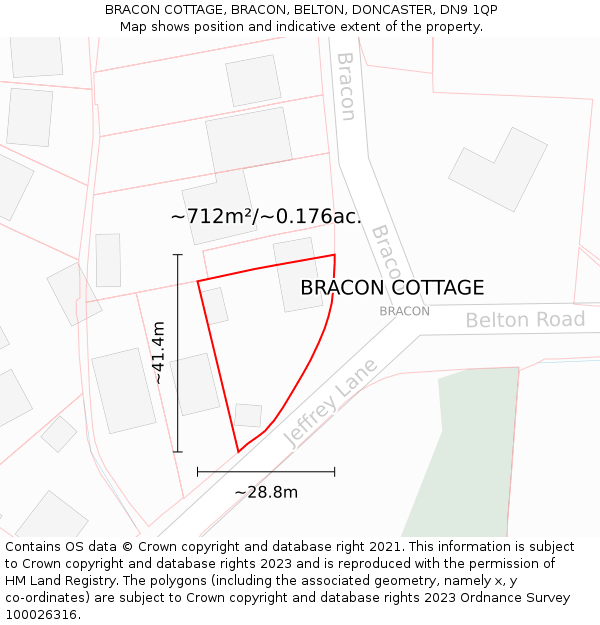 BRACON COTTAGE, BRACON, BELTON, DONCASTER, DN9 1QP: Plot and title map