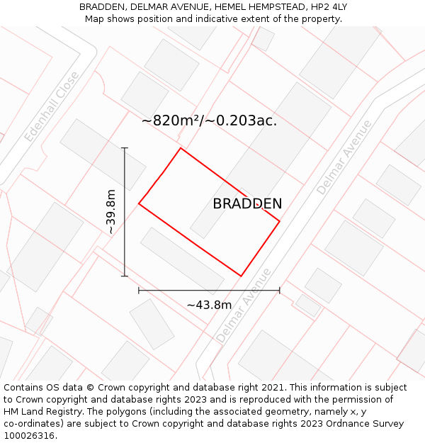 BRADDEN, DELMAR AVENUE, HEMEL HEMPSTEAD, HP2 4LY: Plot and title map