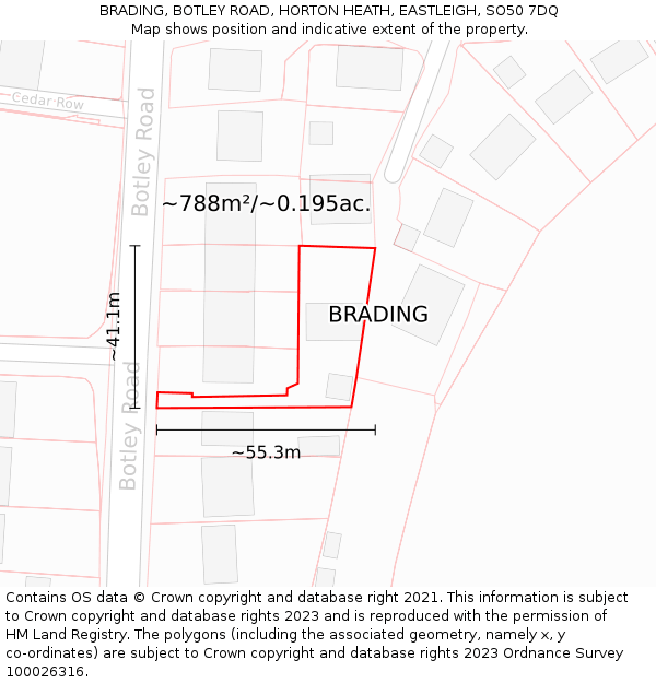 BRADING, BOTLEY ROAD, HORTON HEATH, EASTLEIGH, SO50 7DQ: Plot and title map