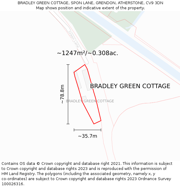 BRADLEY GREEN COTTAGE, SPON LANE, GRENDON, ATHERSTONE, CV9 3DN: Plot and title map