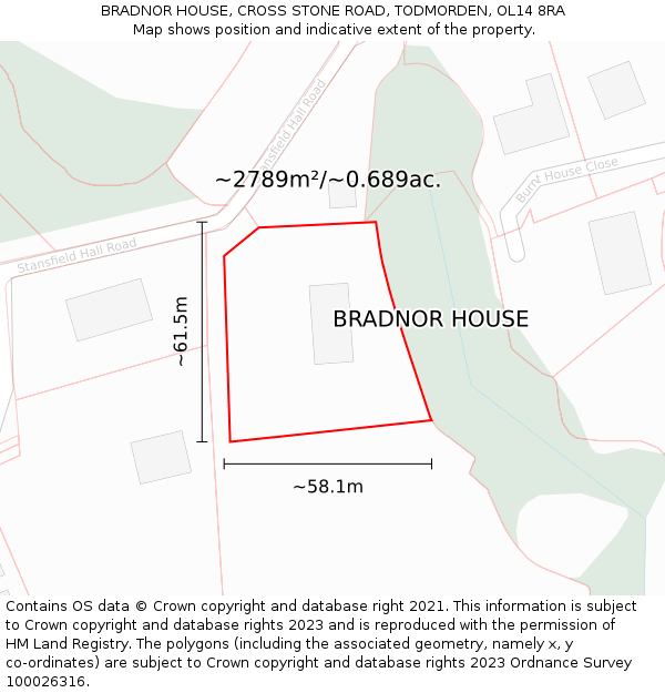 BRADNOR HOUSE, CROSS STONE ROAD, TODMORDEN, OL14 8RA: Plot and title map