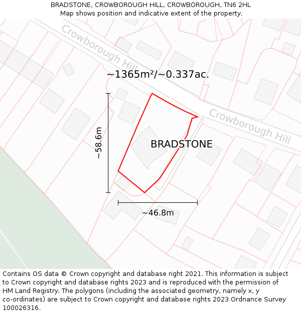 BRADSTONE, CROWBOROUGH HILL, CROWBOROUGH, TN6 2HL: Plot and title map