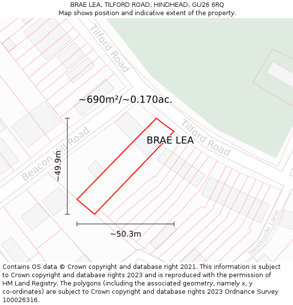 BRAE LEA, TILFORD ROAD, HINDHEAD, GU26 6RQ: Plot and title map