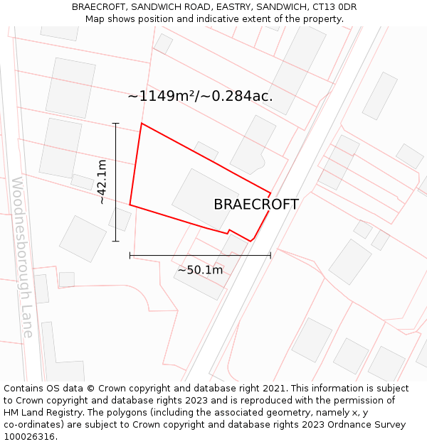 BRAECROFT, SANDWICH ROAD, EASTRY, SANDWICH, CT13 0DR: Plot and title map