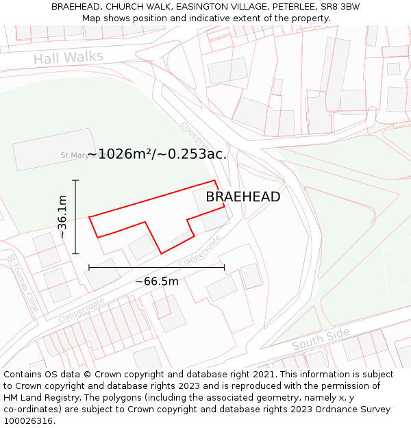 BRAEHEAD, CHURCH WALK, EASINGTON VILLAGE, PETERLEE, SR8 3BW: Plot and title map