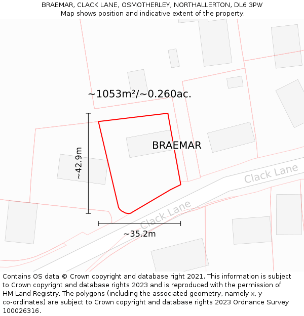 BRAEMAR, CLACK LANE, OSMOTHERLEY, NORTHALLERTON, DL6 3PW: Plot and title map