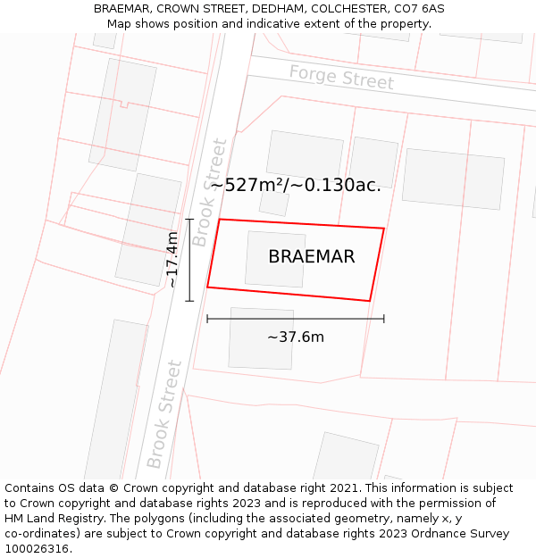 BRAEMAR, CROWN STREET, DEDHAM, COLCHESTER, CO7 6AS: Plot and title map