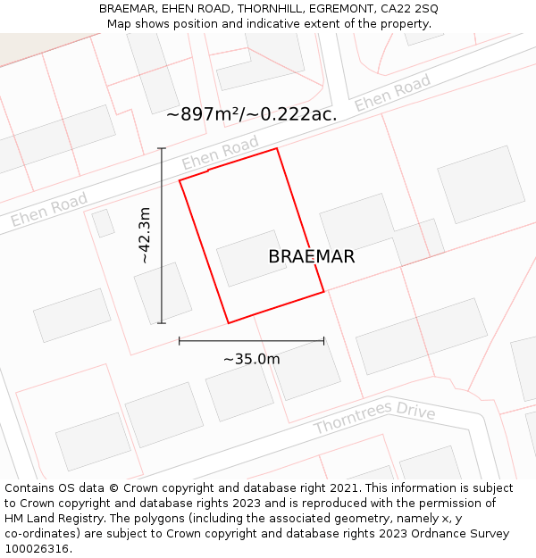 BRAEMAR, EHEN ROAD, THORNHILL, EGREMONT, CA22 2SQ: Plot and title map