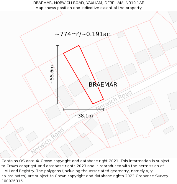 BRAEMAR, NORWICH ROAD, YAXHAM, DEREHAM, NR19 1AB: Plot and title map