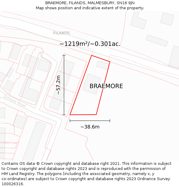 BRAEMORE, FILANDS, MALMESBURY, SN16 9JN: Plot and title map